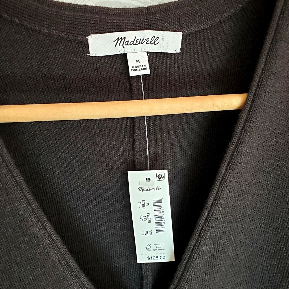 Madewell 100% Merino Wool V-Neck Sweater Vest Size M Chocolate Brown - Picture 7 of 9